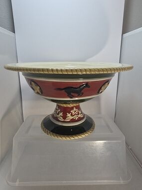 Sonoma 'Happy Trails' Cowboy Pedestal Serving Bowl Western Ranch 12.75"